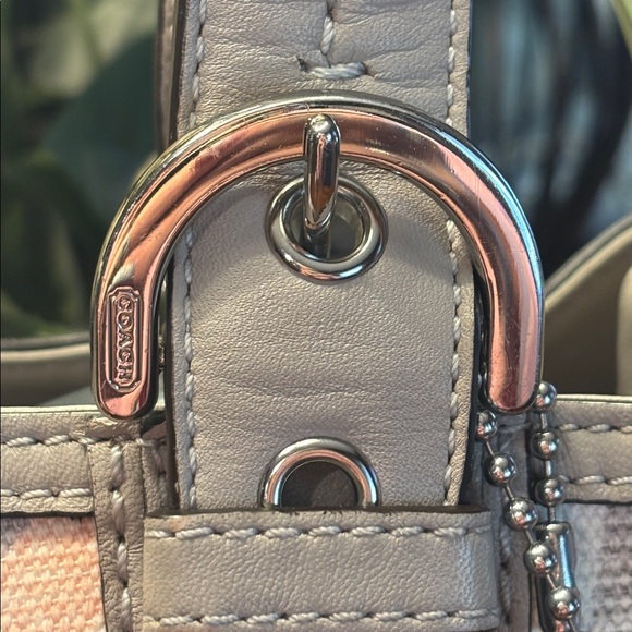 Coach North South Optic Linen Hobo Bag Gray Tan Peach Ivory A1260-F19268 - Picture 4 of 11